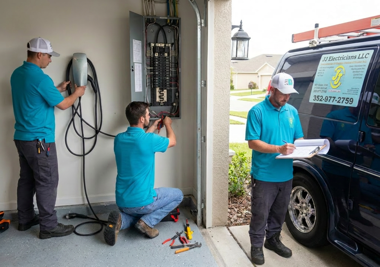 JJ Electricians team member working on an electrical panel